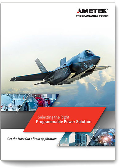 eBook cover for 'Selecting the Right Programmable Power Solution' by AMETEK Programmable Power, guiding users in choosing optimal power solutions.