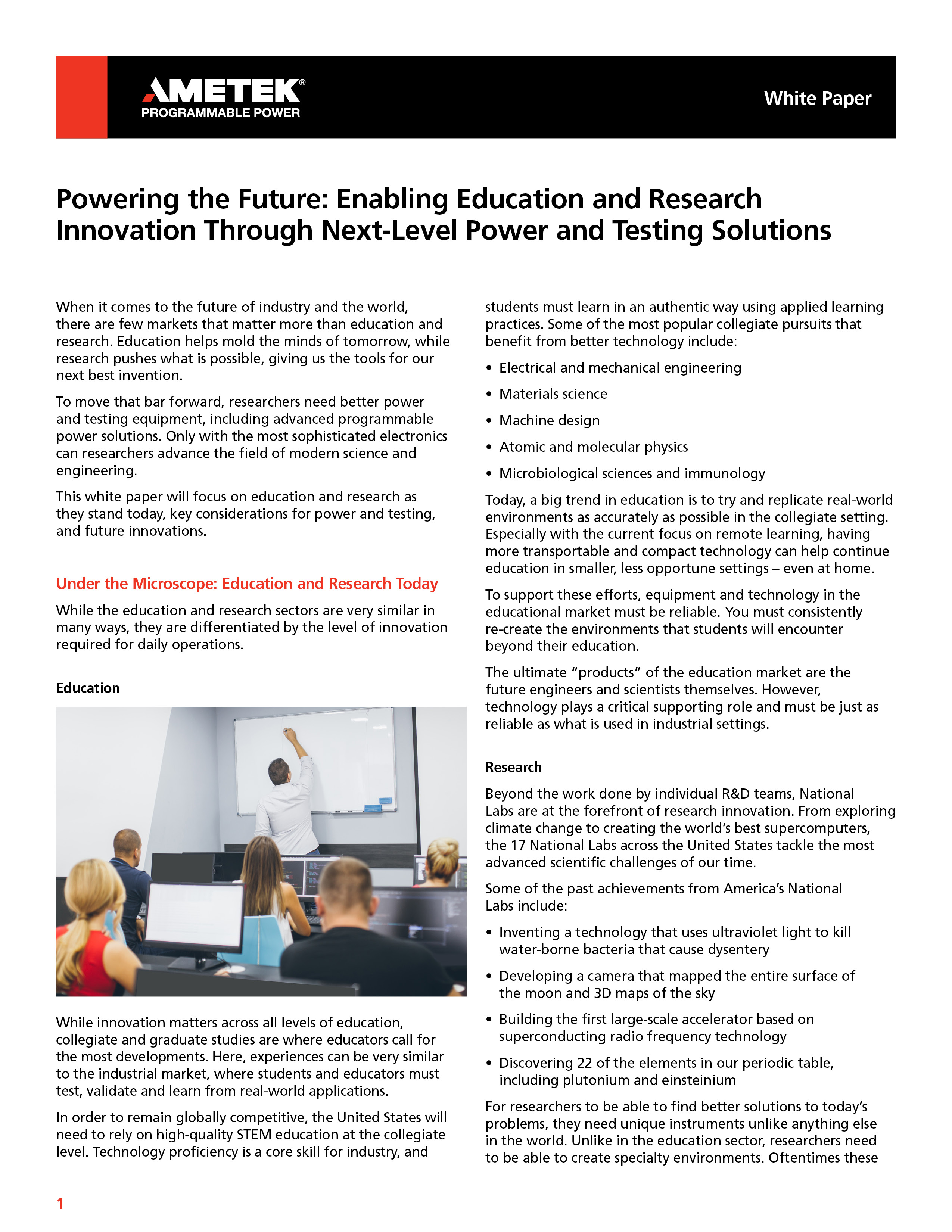 White Paper: How Advanced Programmable Power Solutions are Improving Education and Research