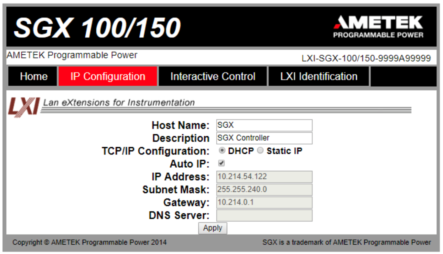 SGX Series Power Suppl IP Configuration