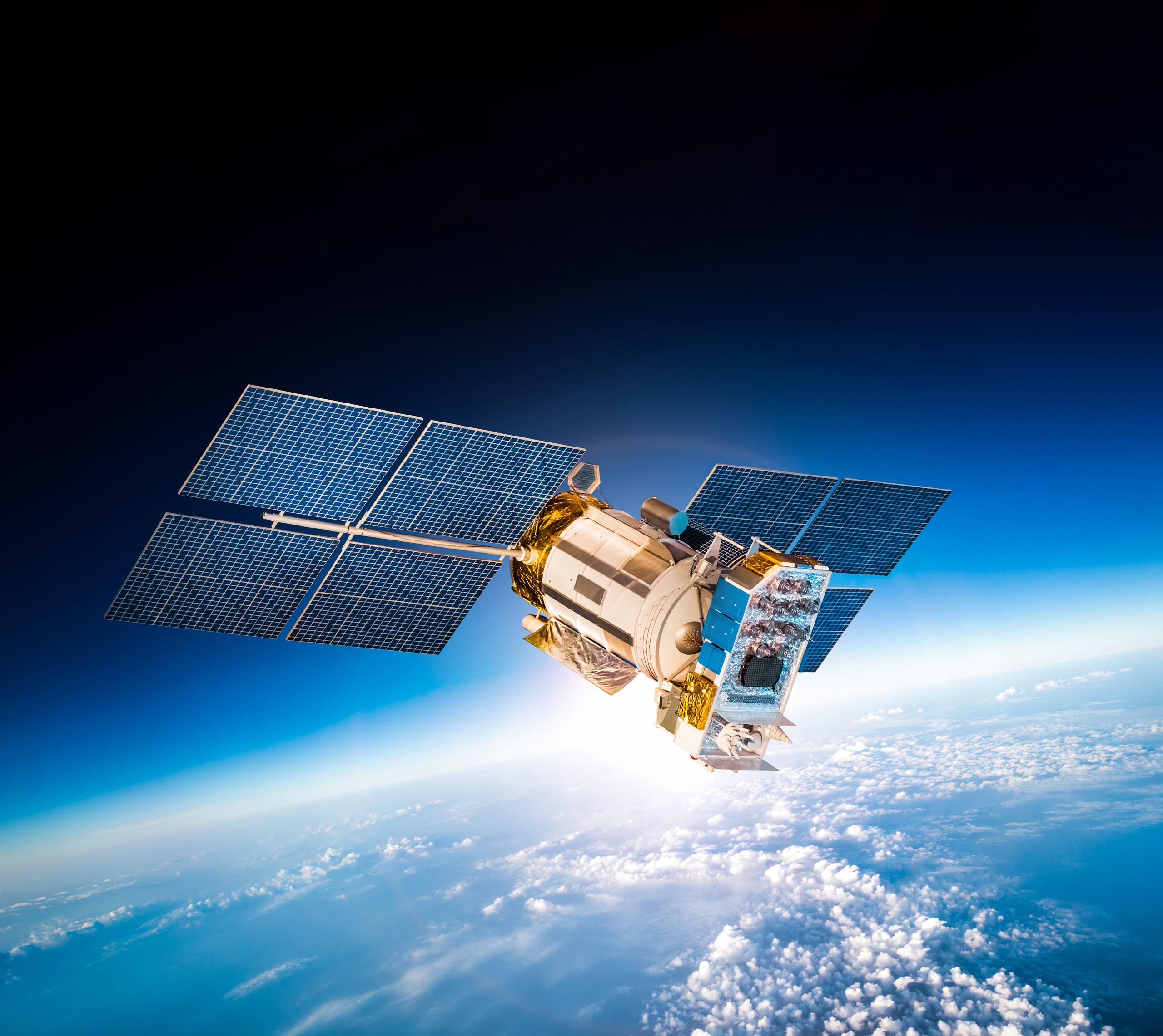 Satellite power system communications interface with LAN and touch panel for easy control of AMETEK solar-array simulators.