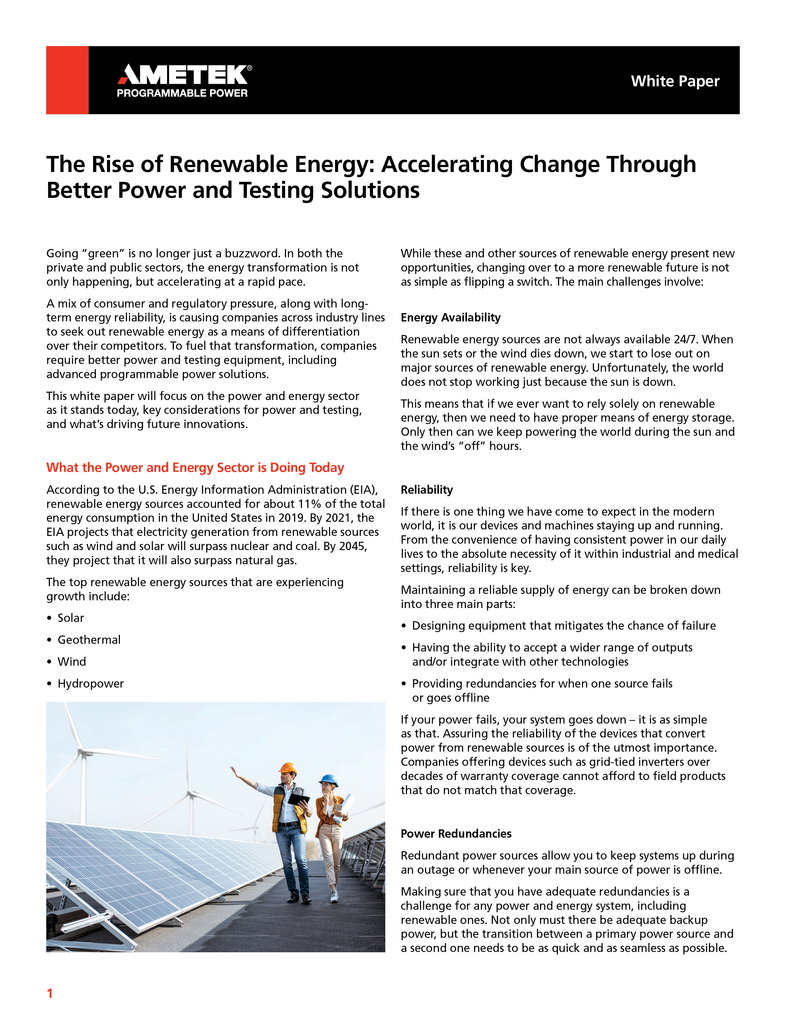 White Paper: Capitalize on the Renewable Energy Revolution with Advanced Power and Testing Solutions